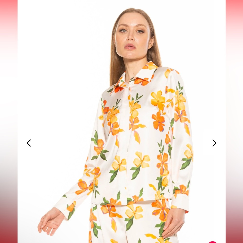 Alexia Admor Ginger Blouse IVORY FLORALS Button Down